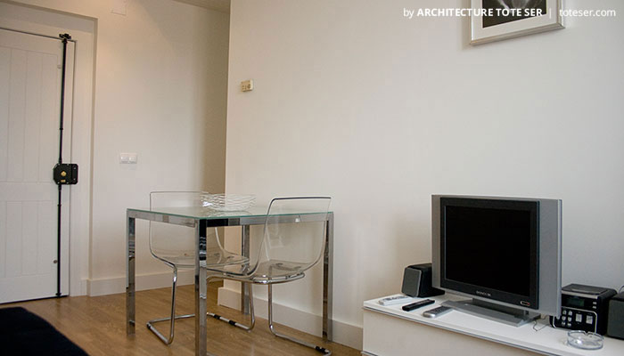 Living and dining of the 2 bedroom apartment in Chiado, Lisbon