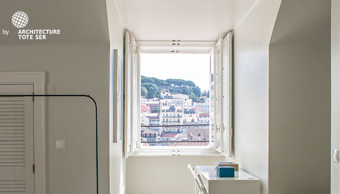 Vista do quarto do apartamento T2 duplex no Chiado, Lisboa