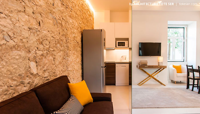 Living and dining room of the 2 bedroom apartment in Lapa, Lisbon